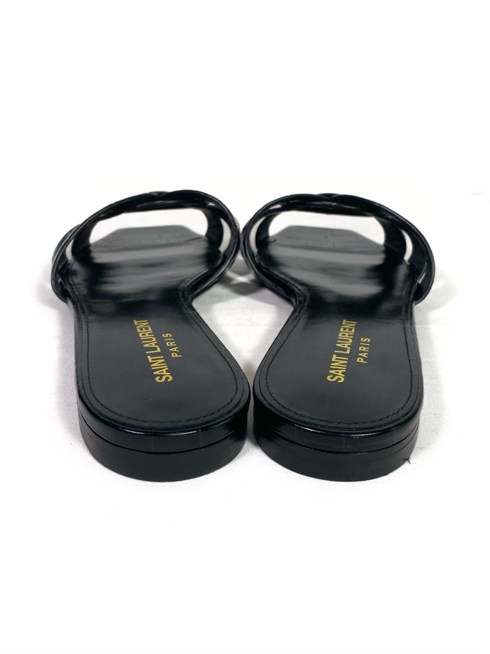 Saint Laurent Tribute Flat Mules Sandals Black Croc - Picture 4 of 8